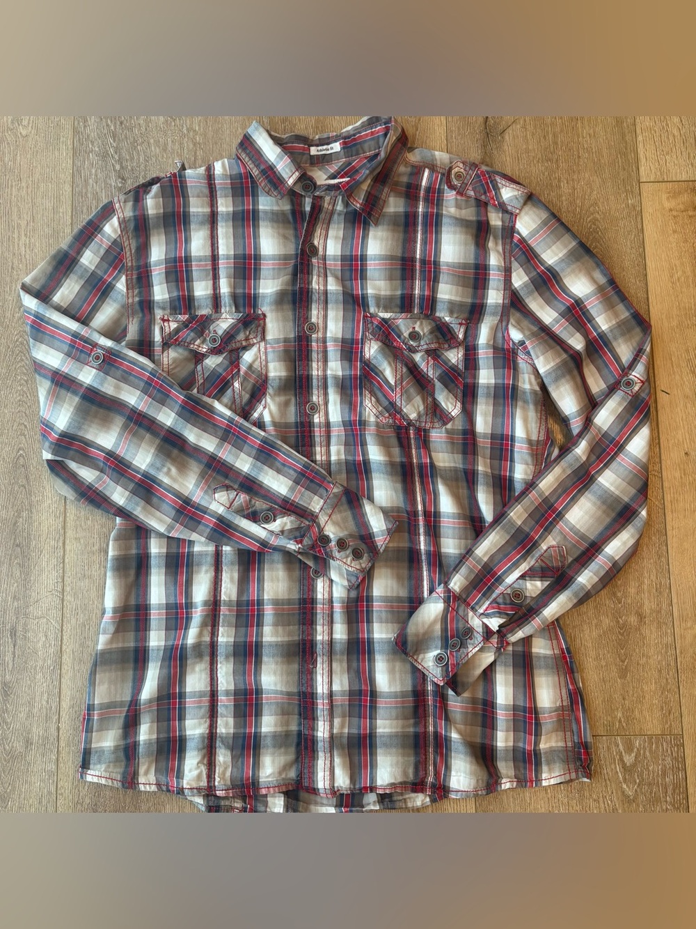 BKE Buckle Large Athletic Men's Plaid Button-Down Shirt in Blue and Red *read